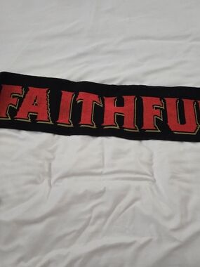 Source Unknown Black Scarf with Red and Gold "FAITHFUL" Lettering